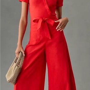 Maeve/Anthropologie short sleeve wrapped jumpsuit